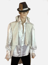 Load image into Gallery viewer, Men&#39;s White Satin&amp; Lace Detachable Jabot Shirt