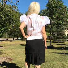 Load image into Gallery viewer, Ruched Sleeve Tie- Neck Chiffon Blouse
