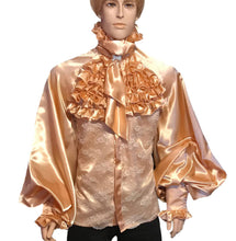Load image into Gallery viewer, Gold ruffled high-neck satin-lace shirt in men&#39;s size S M L XL 2XL 3XL