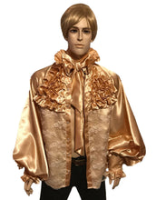 Load image into Gallery viewer, Gold ruffled high-neck satin-lace shirt in men&#39;s size S M L XL 2XL 3XL