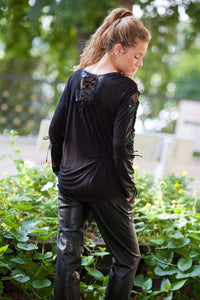 Jersey&Mesh LooseFitting Blouse With Satin Elements