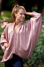 Load image into Gallery viewer, Dusty pink draped silk batwing top