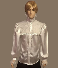 Load image into Gallery viewer, White lace-bib satin dress shirt in  sizes men S M L XL 2XL 3XL