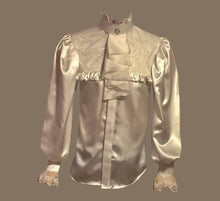 Load image into Gallery viewer, White lace-bib satin dress shirt in  sizes men S M L XL 2XL 3XL