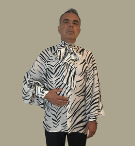 Men's Zebra Print Silk Georgette Raglan Shirt