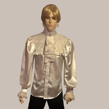 Load image into Gallery viewer, White lace-bib satin dress shirt in  sizes men S M L XL 2XL 3XL