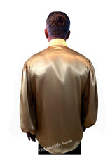 Load image into Gallery viewer, Pintuck-Pleated Silk Charmeuse Collarless Men&#39;s Puff Sleeve Shirt