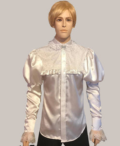 Men's Victorian Satin& Lace Details Men Shirt