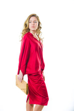 Load image into Gallery viewer, V-Neck Batwing Satin Dress