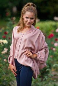 Dusty pink draped silk batwing top