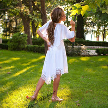 Load image into Gallery viewer, White Romantic Cotton &amp; Lace Trim Asymmetrical Kaftan Dress