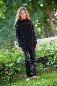 Jersey&Mesh LooseFitting Blouse With Satin Elements