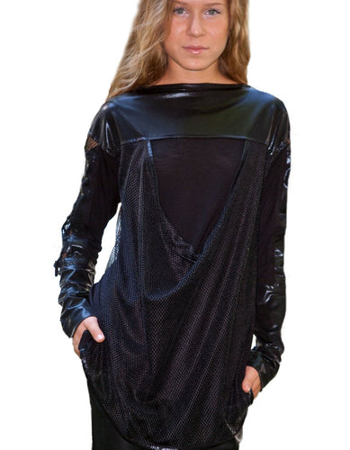 Jersey&Mesh LooseFitting Blouse With Satin Elements