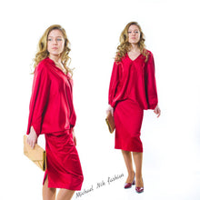 Load image into Gallery viewer, V-Neck Batwing Satin Dress