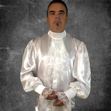 Load image into Gallery viewer, White Men&#39;s Satin Shirt With Detachable Frill in S M L XL 2XL 3XL