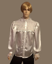 Load image into Gallery viewer, Ruffle-Trimmed Men&#39;s Satin Shirt With Lace Details Club Style Collar